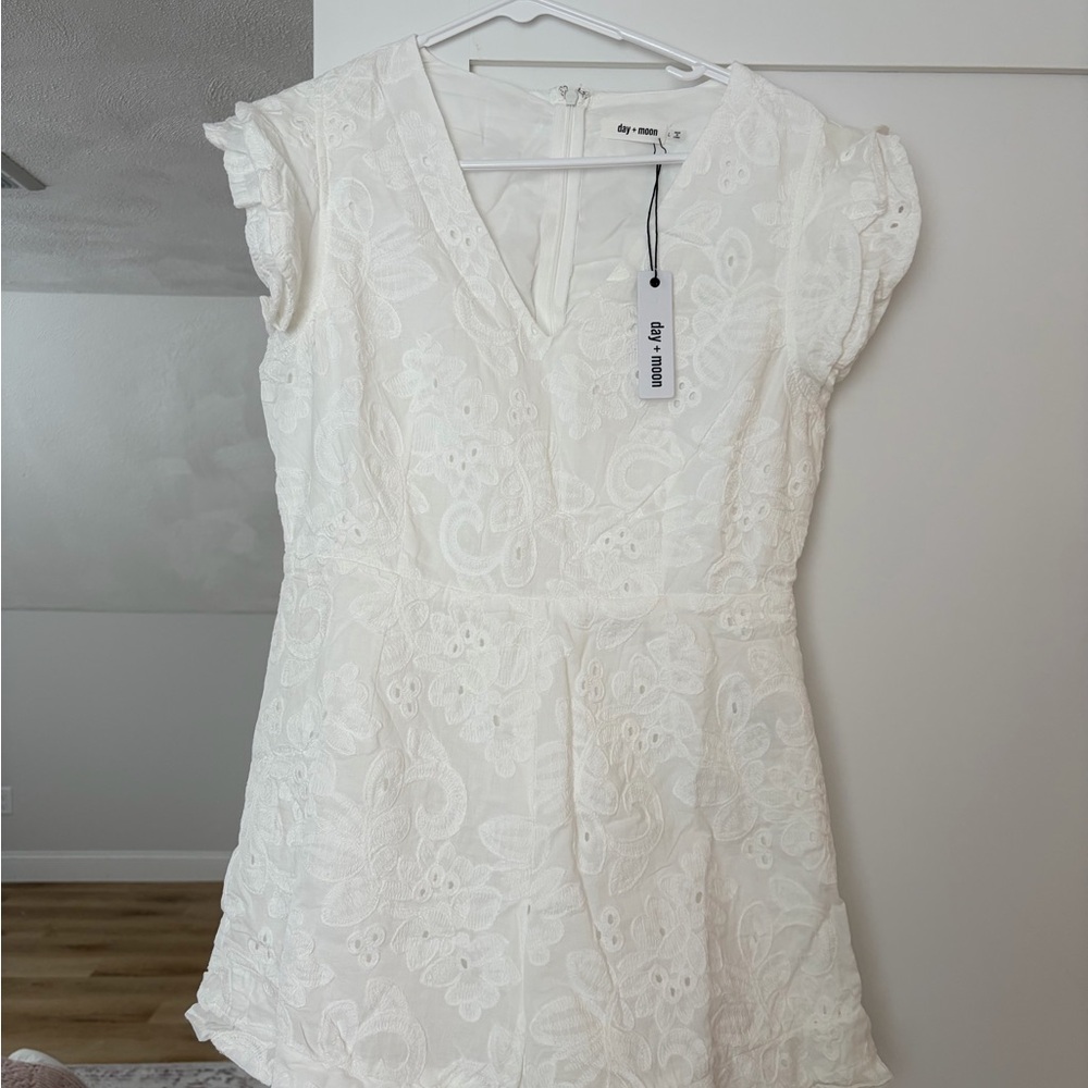 Elegant White Floral short romper by Day+Moon